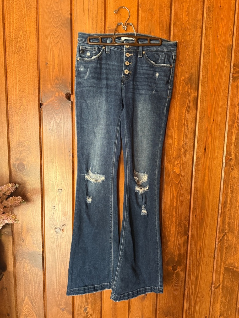 KanCan Dark Blue Distressed Flare Jeans